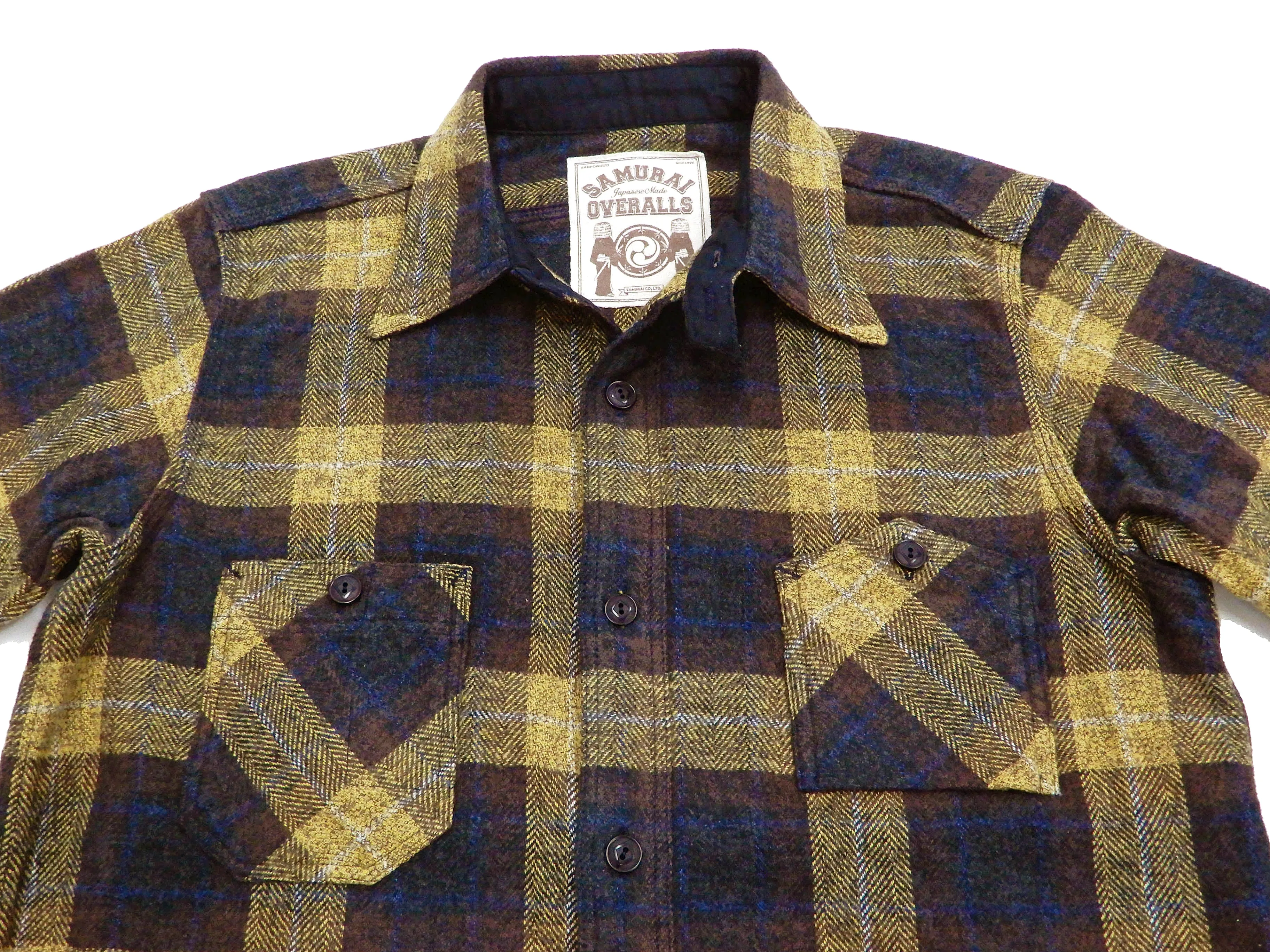 Samurai Jeans Plaid Flannel Shirt Men's Checked Long Sleeve Work Shirt SNL20-01 Yellow