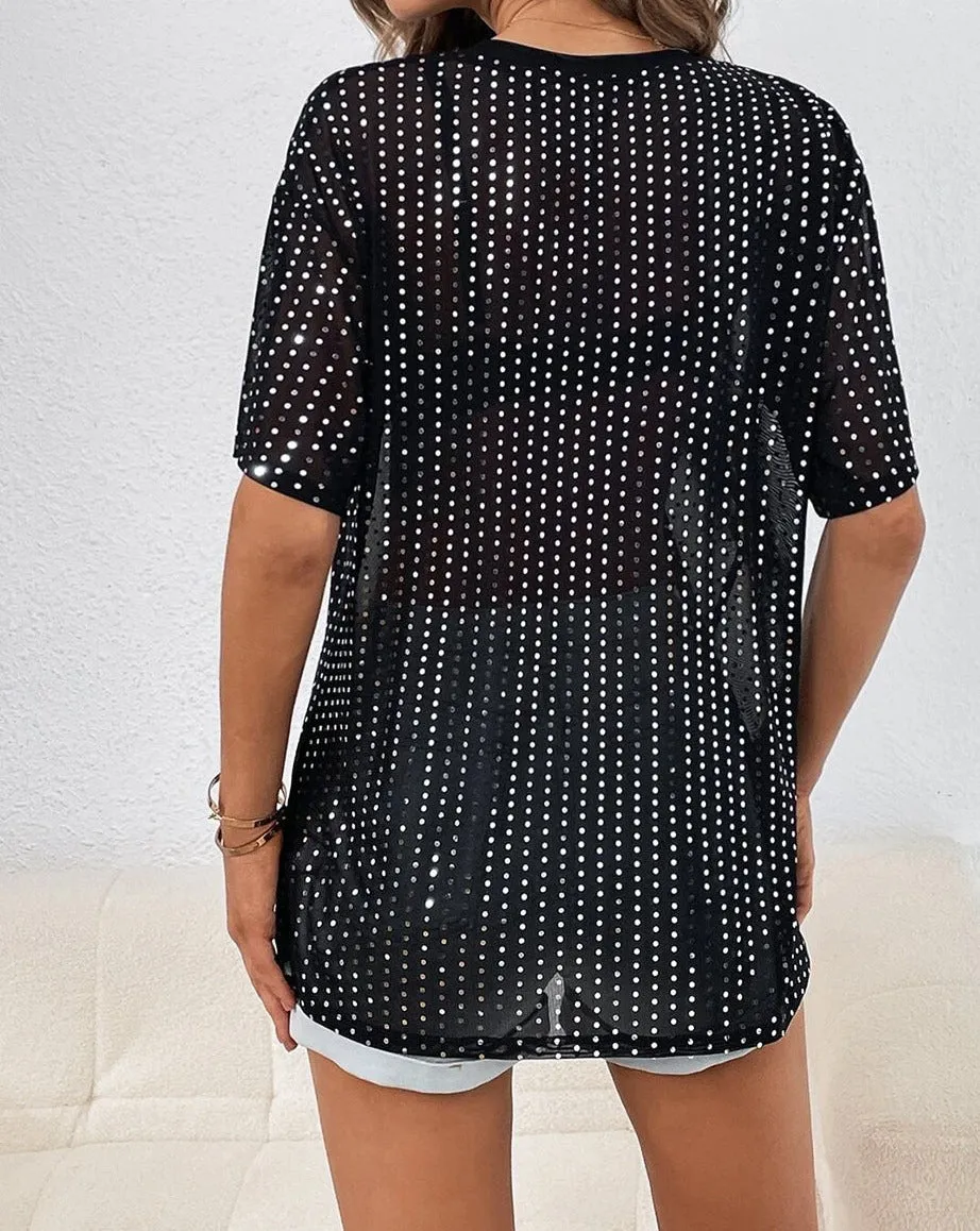 Sequin Dot Semi Sheer T-Shirt