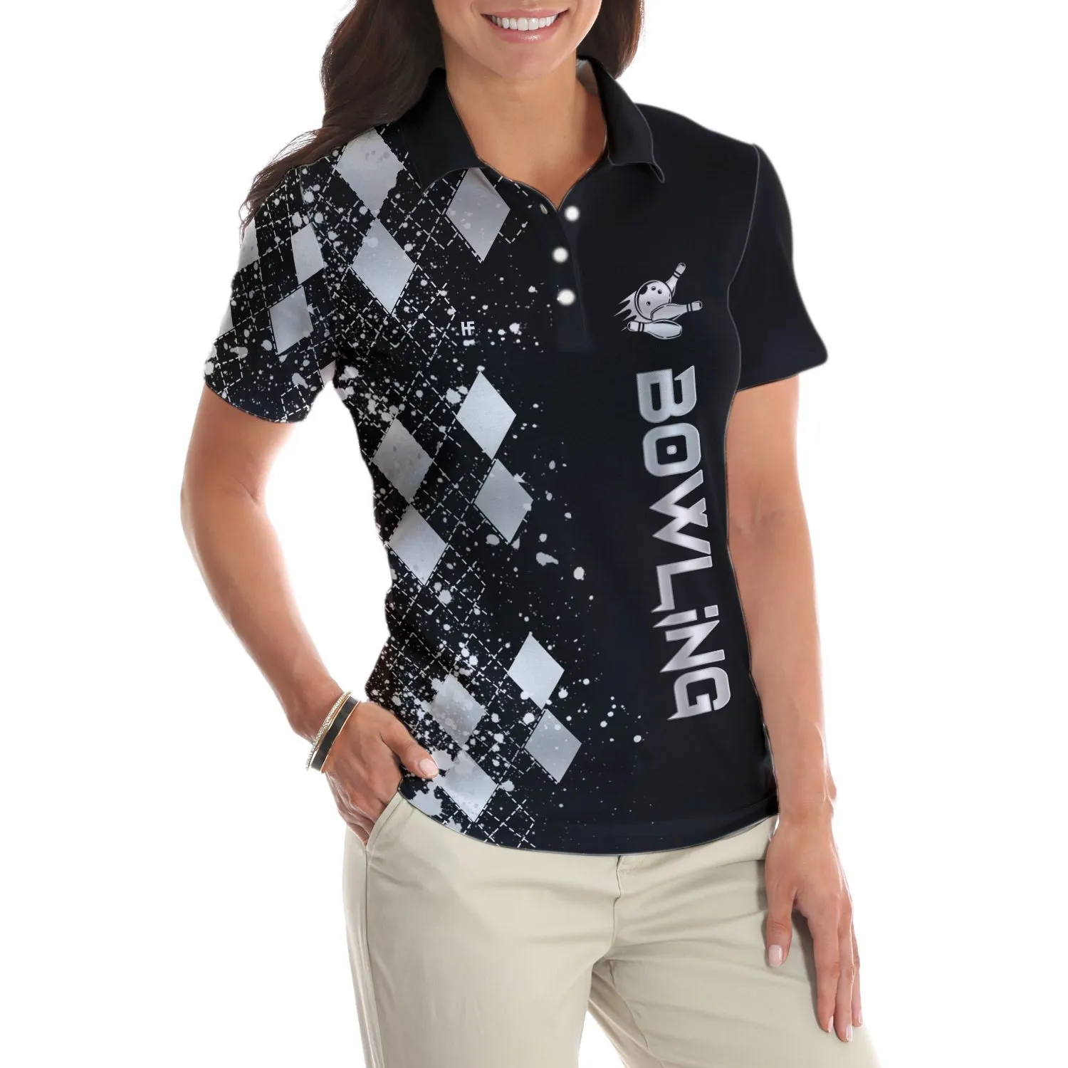 Silver Bowling Short Sleeve Women Polo Shirt, Female Bowling Polo Shirt, Bowling Gift For Female Players Coolspod