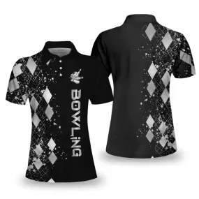 Silver Bowling Short Sleeve Women Polo Shirt, Female Bowling Polo Shirt, Bowling Gift For Female Players Coolspod