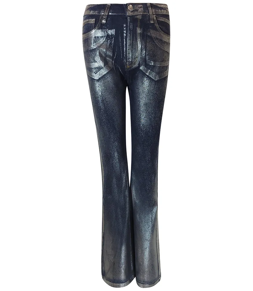 Silver Denim Laminated Jeans