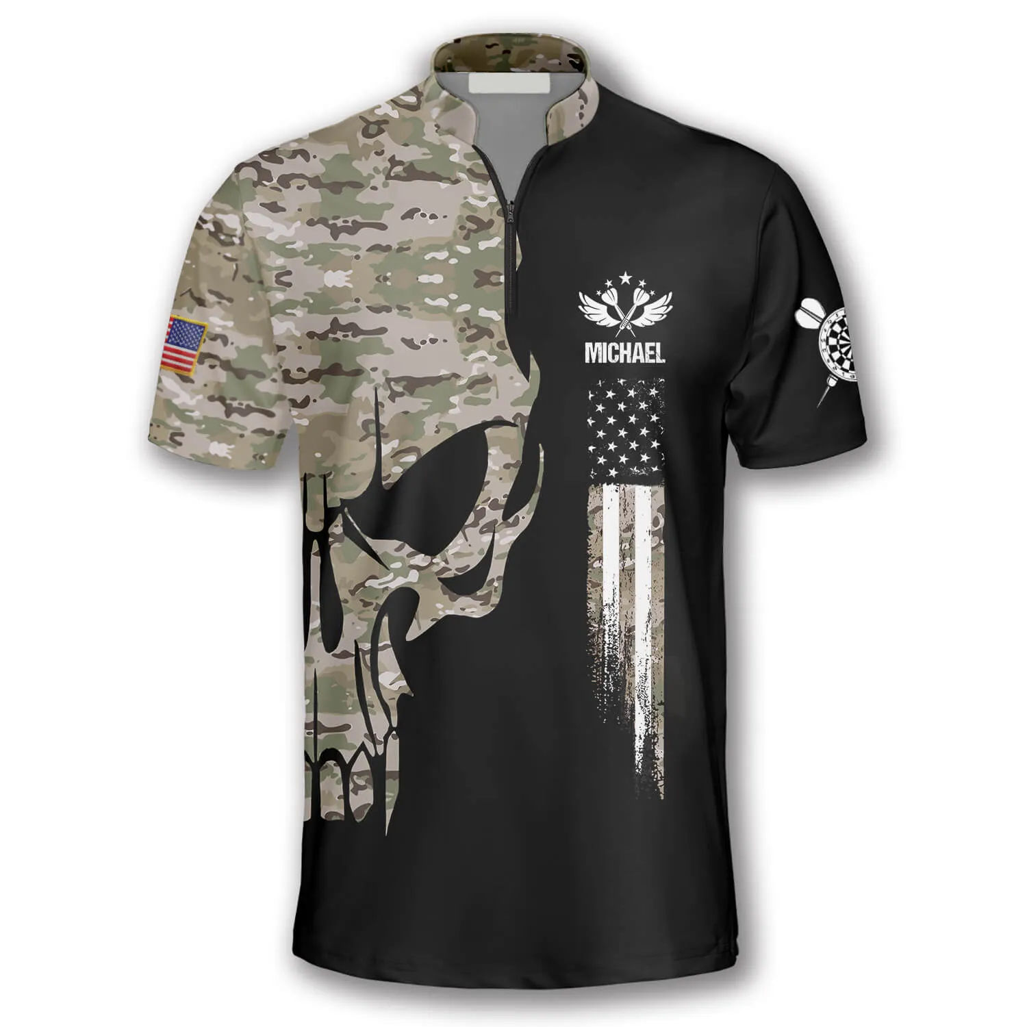 Skull Camouflage Custom Darts Jerseys for Men, Perfect Gift for Dart Team, Personalized Dart Shirt