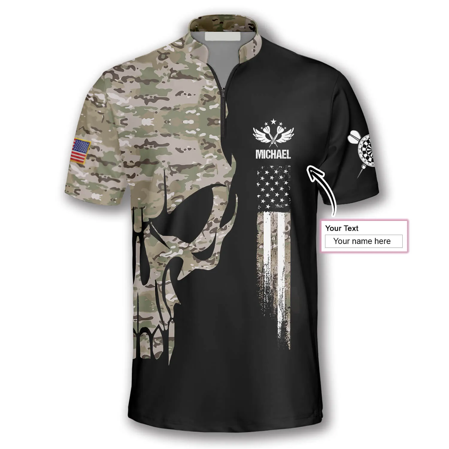 Skull Camouflage Custom Darts Jerseys for Men, Perfect Gift for Dart Team, Personalized Dart Shirt