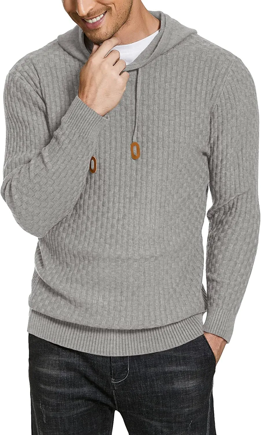 Solid Knitted Pullover Hooded Sweatshirt (US Only)