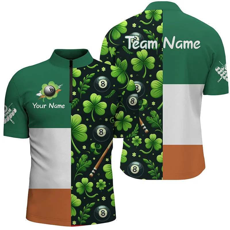 St Patrick Day Ireland Flag Custom Men Billiard 3D Jersey Shirt Lucky Green Clover