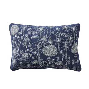 Stitch Indigo Embroidered Crane Cushion 40x60cm