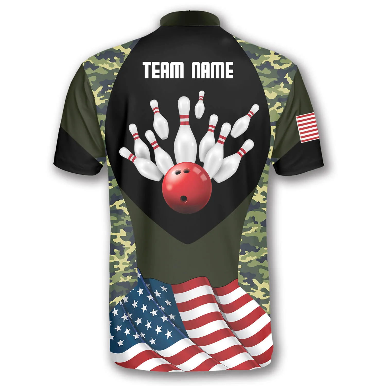 Strike Camouflage Waving Flag Custom Bowling Jerseys for Men, Personalized Name Bowling Shirt