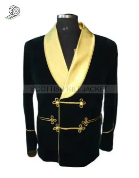 Stylish Green Velvet Coat with Gold Lapels