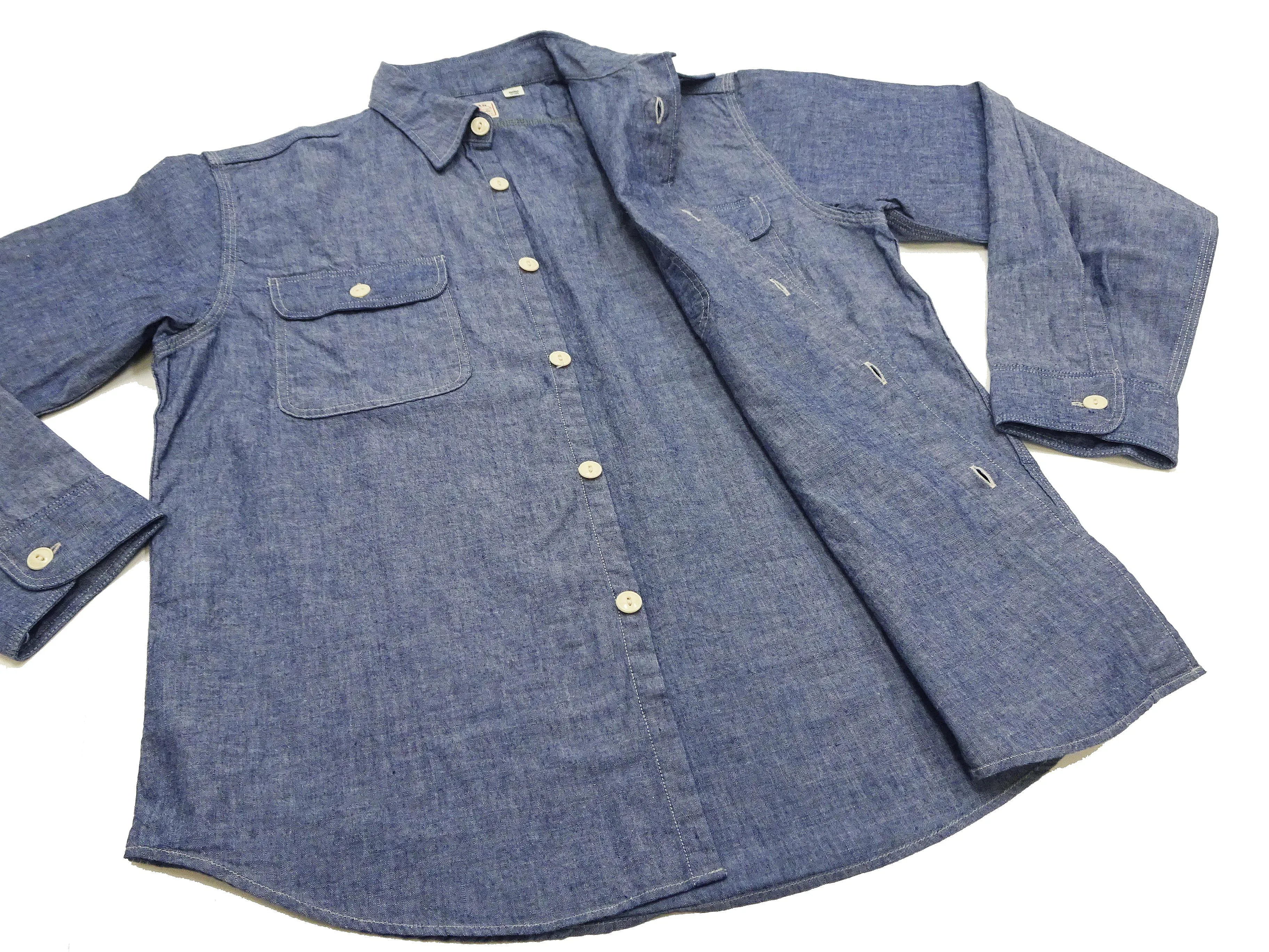 Sugar Cane Chambray Shirt Men's Lightweight Long Sleeve Button Up Plain Work Shirt SC27850 421 Blue