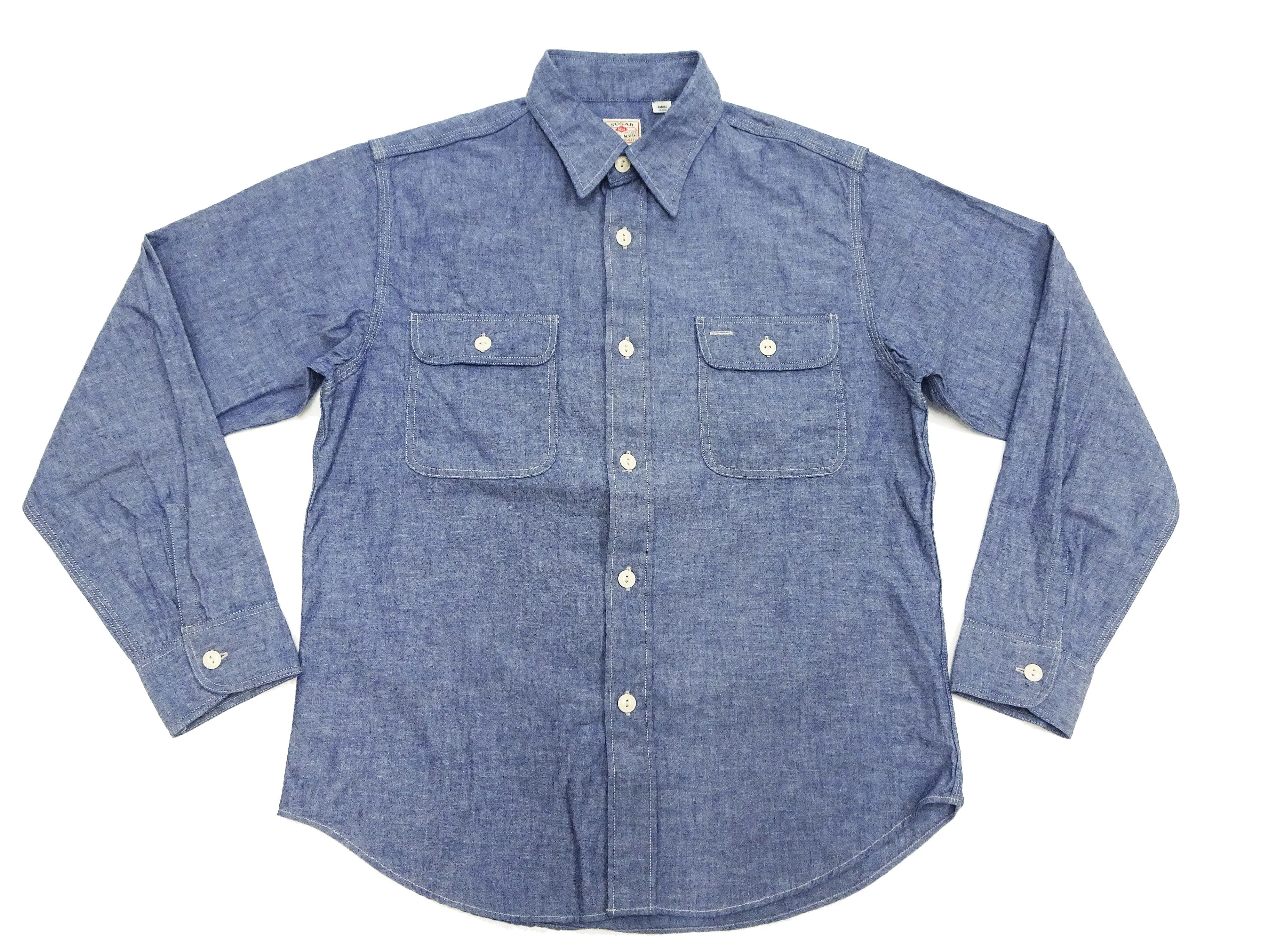 Sugar Cane Chambray Shirt Men's Lightweight Long Sleeve Button Up Plain Work Shirt SC27850 421 Blue