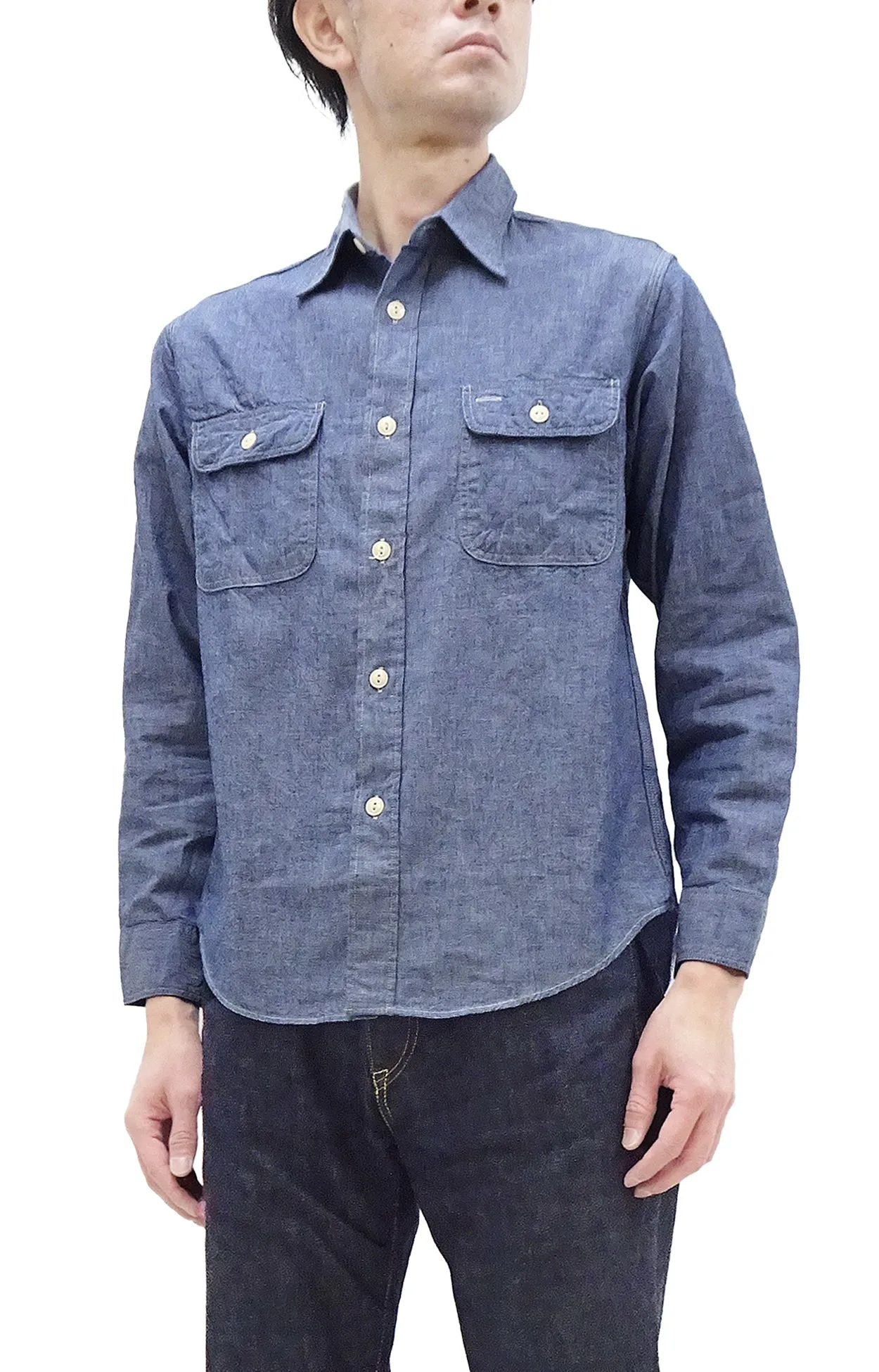 Sugar Cane Chambray Shirt Men's Lightweight Long Sleeve Button Up Plain Work Shirt SC27850 421 Blue