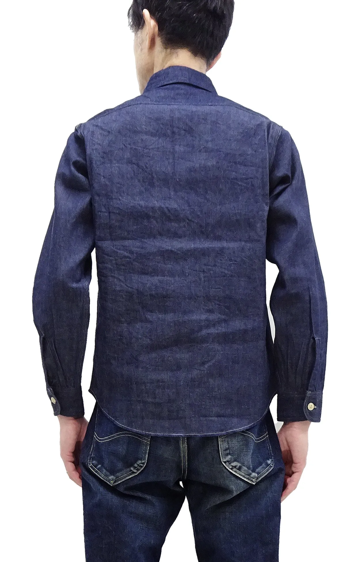 Sugar Cane Denim Shirt Men's Long Sleeve Button Up Plain Jean Work Shirt SC27852 421 Indigo One Wash