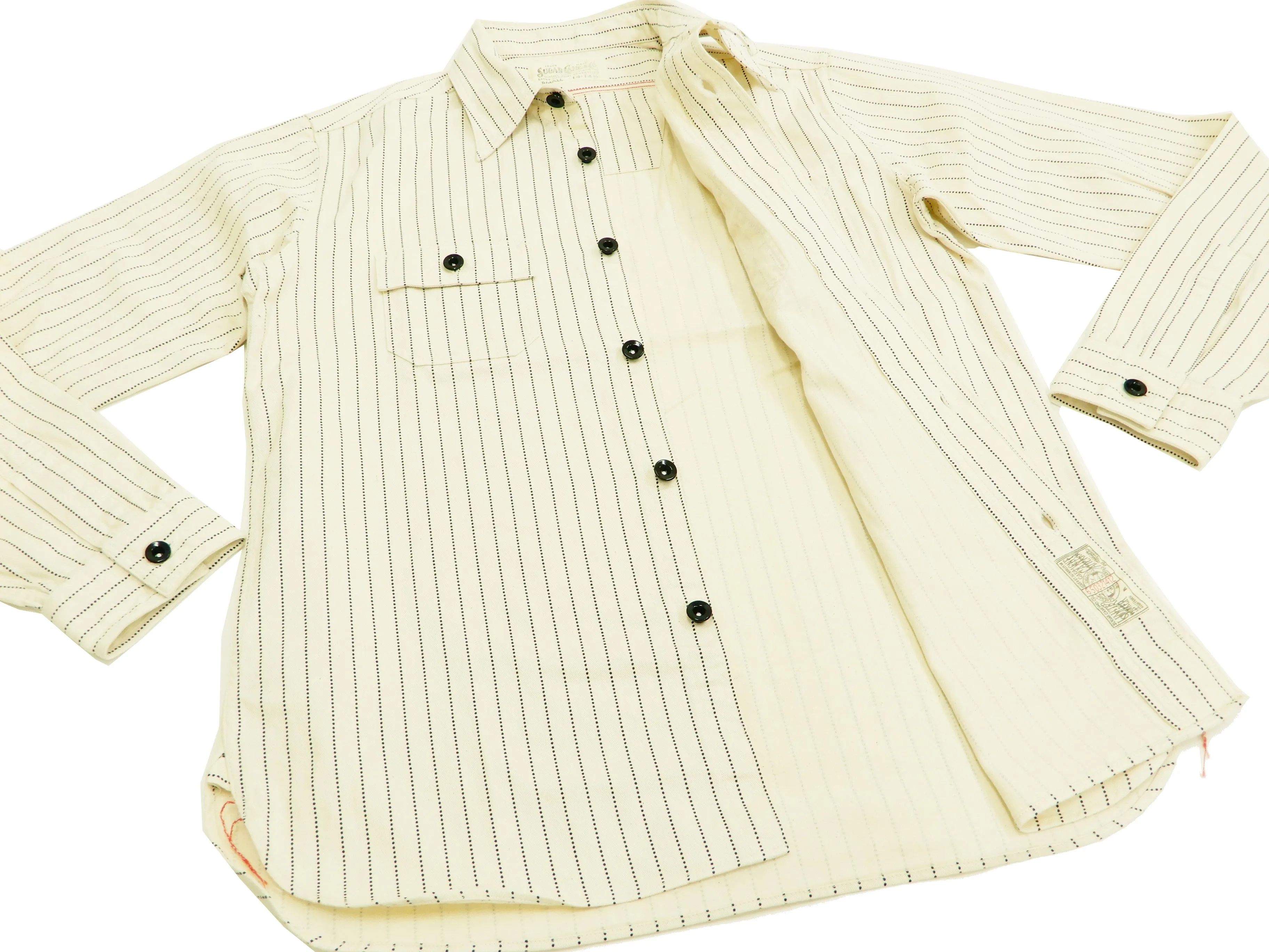 Sugar Cane Men's Ecru Colour Wabash Stripe Work Shirt Long Sleeve Shirt SC27076