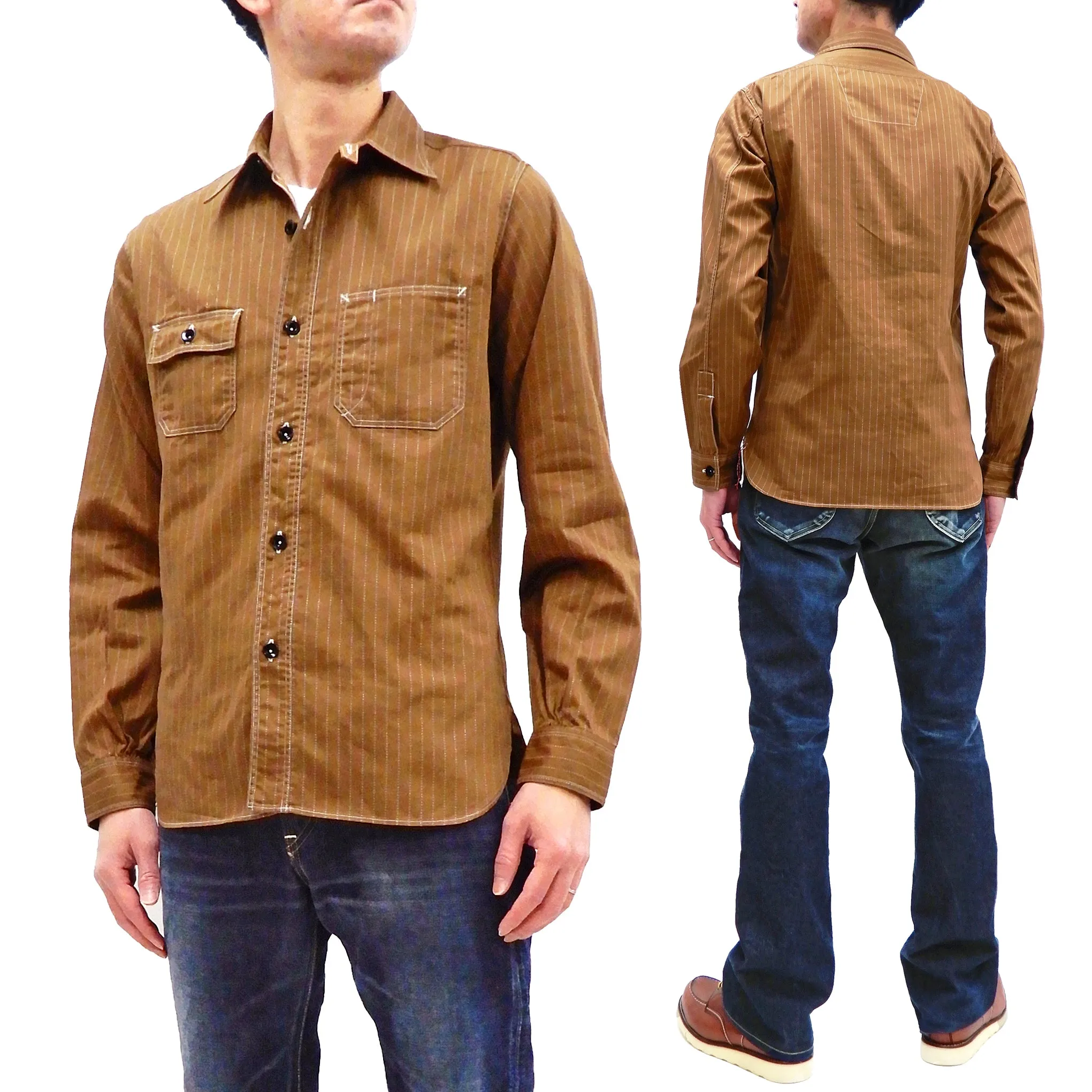 Sugar Cane Shirt Men's Brown Color Wabash Stripe Long Sleeve Work Shirt SC28516