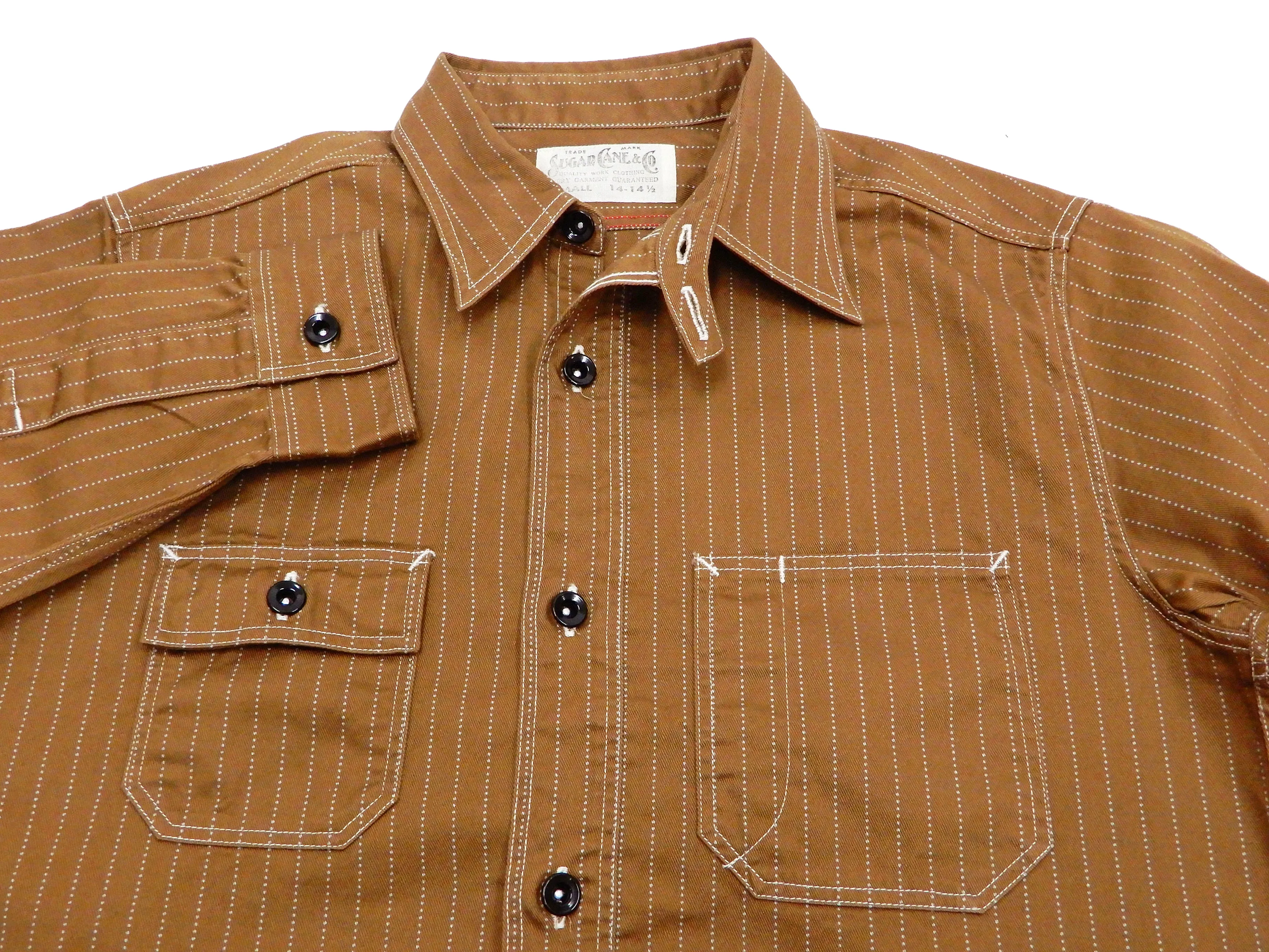 Sugar Cane Shirt Men's Brown Color Wabash Stripe Long Sleeve Work Shirt SC28516