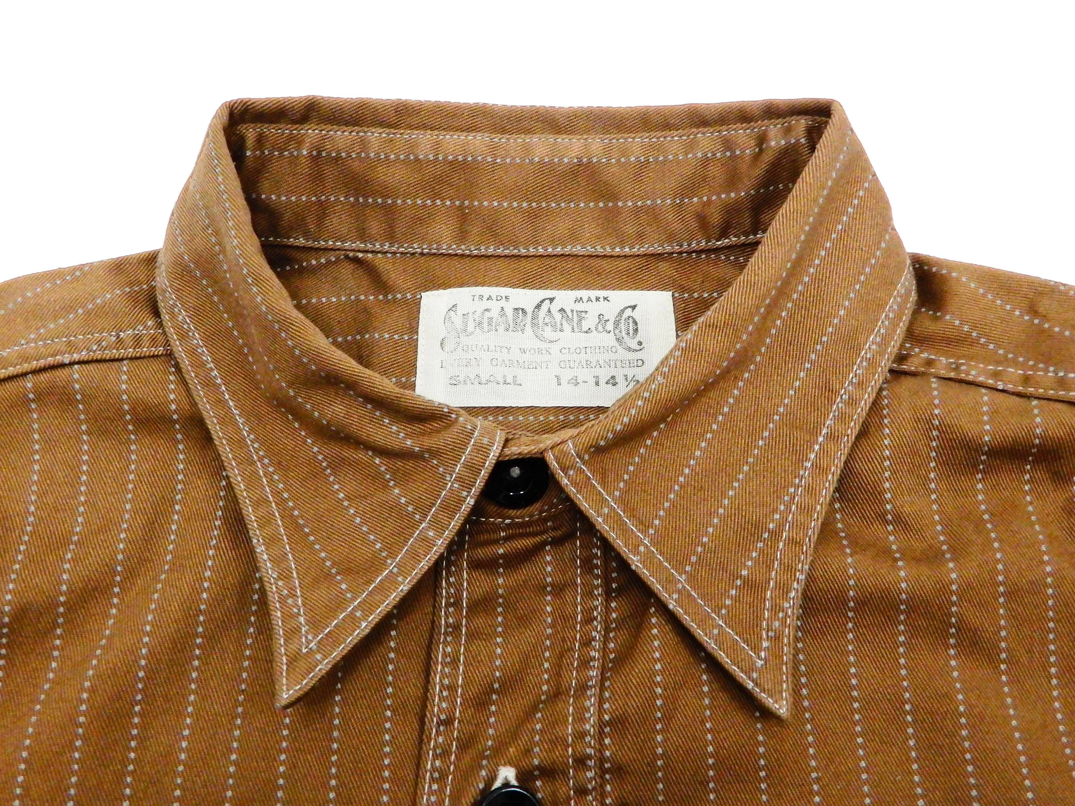 Sugar Cane Shirt Men's Brown Color Wabash Stripe Long Sleeve Work Shirt SC28516