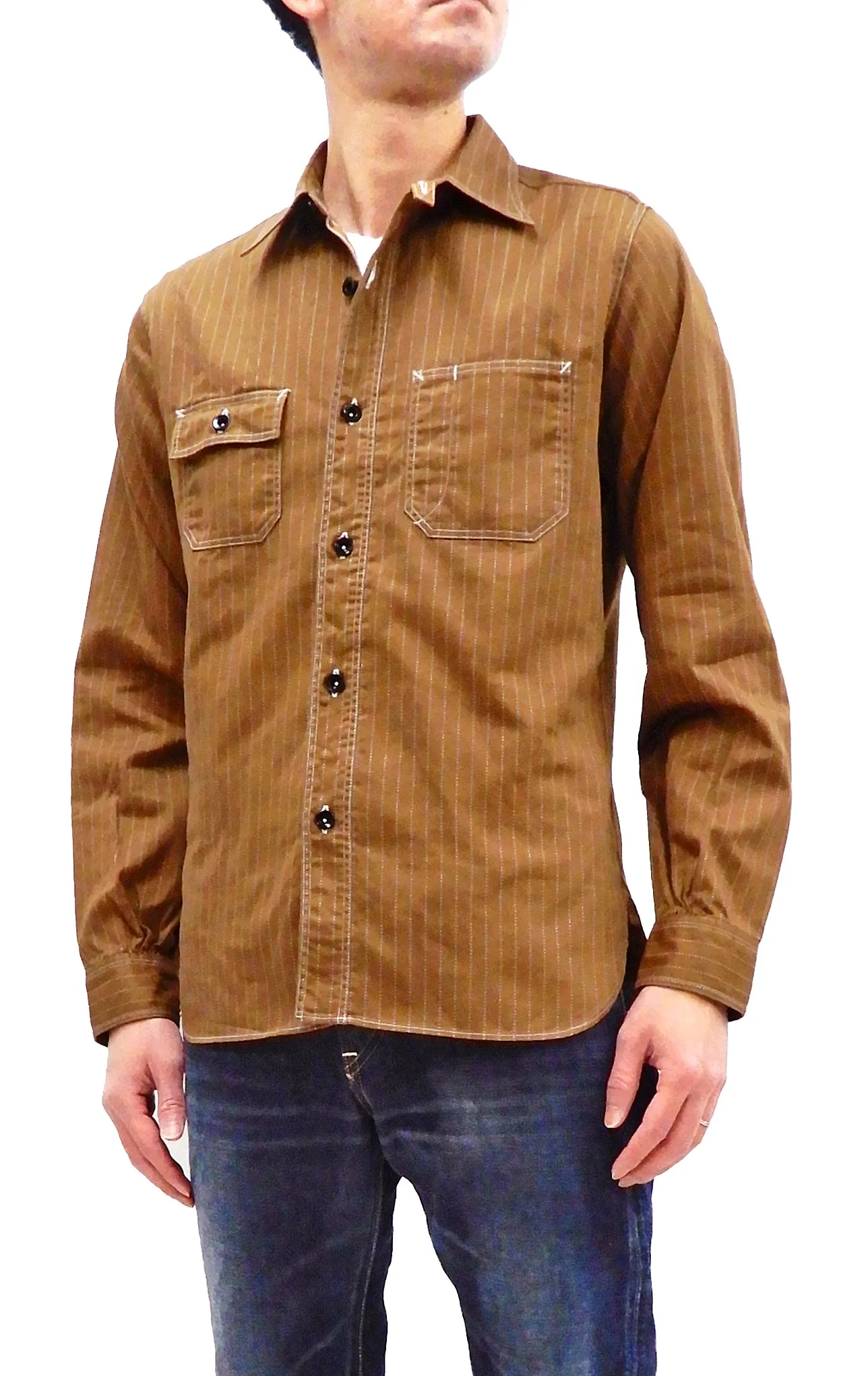 Sugar Cane Shirt Men's Brown Color Wabash Stripe Long Sleeve Work Shirt SC28516