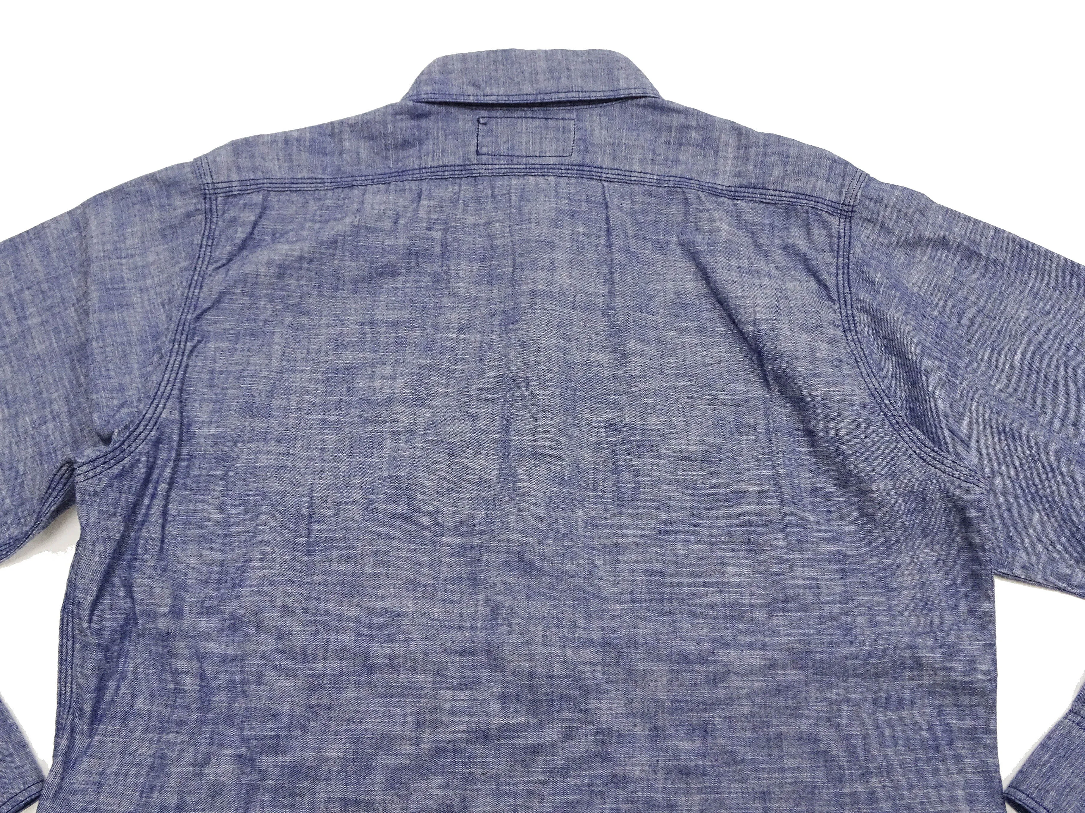 Sugar Cane Slub Chambray Shirt Men's Plain Long Sleeve Button Up Work Shirt SC28994 Chambray-Blue