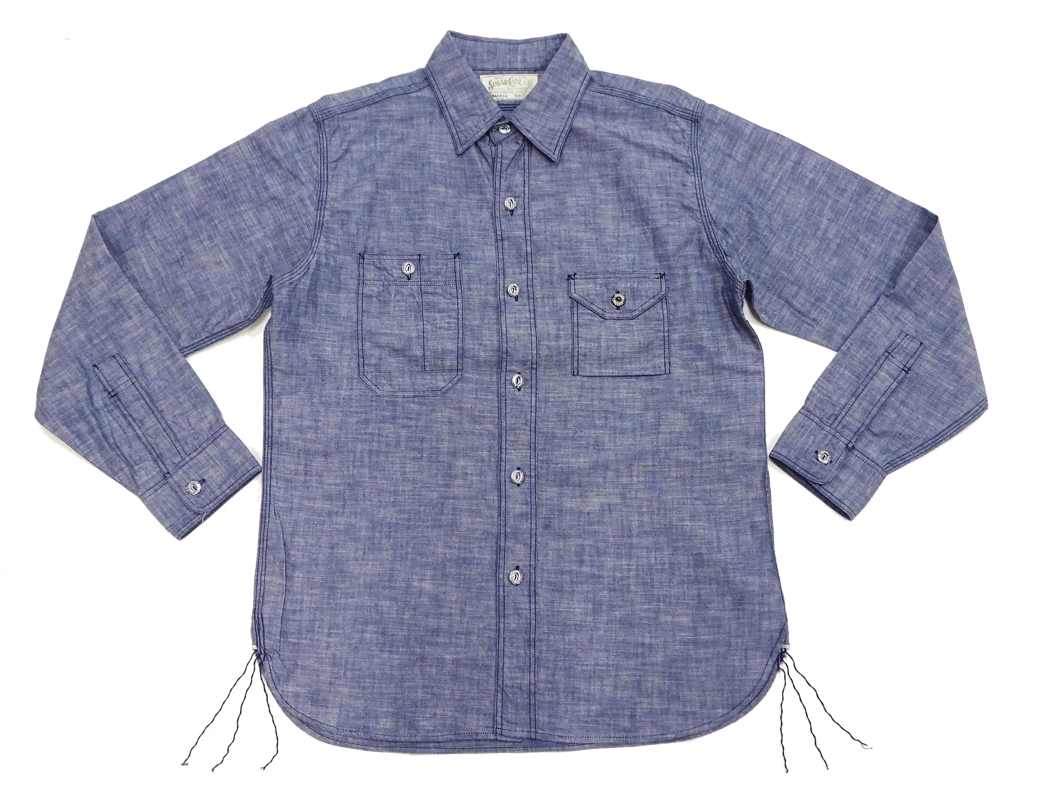 Sugar Cane Slub Chambray Shirt Men's Plain Long Sleeve Button Up Work Shirt SC28994 Chambray-Blue