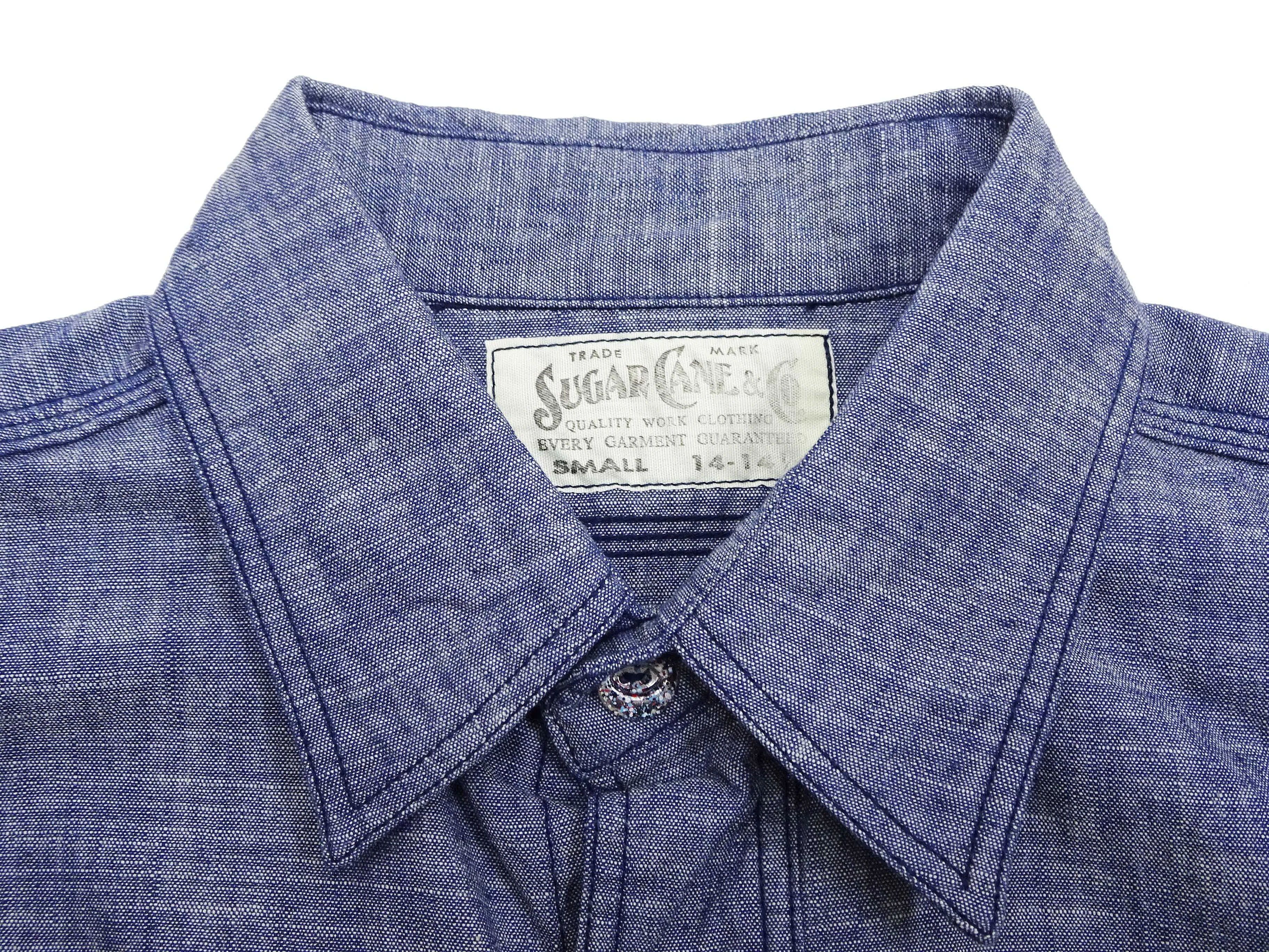 Sugar Cane Slub Chambray Shirt Men's Plain Long Sleeve Button Up Work Shirt SC28994 Chambray-Blue