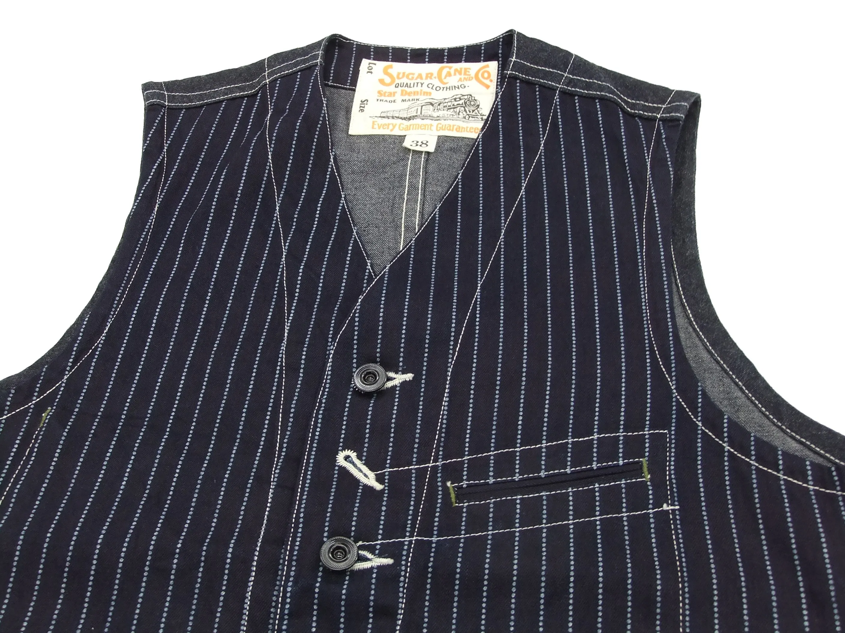 Sugar Cane Vest Men's Casual Indigo Wabash Stripe Work Vest Waistcoat SC12654