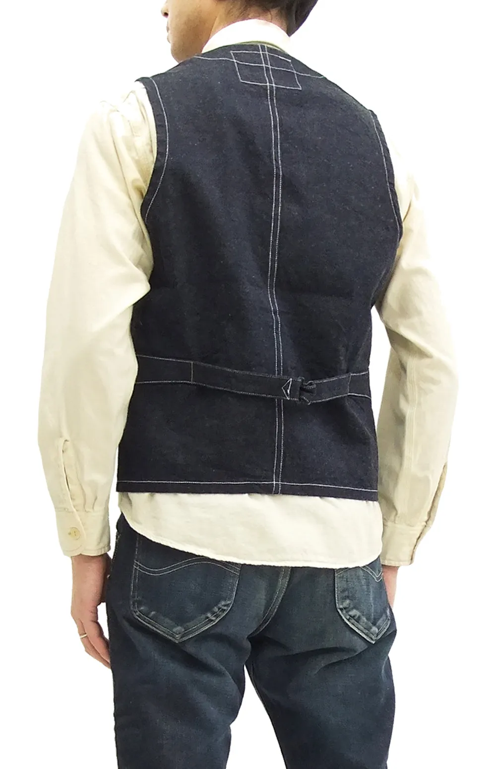 Sugar Cane Vest Men's Casual Indigo Wabash Stripe Work Vest Waistcoat SC12654