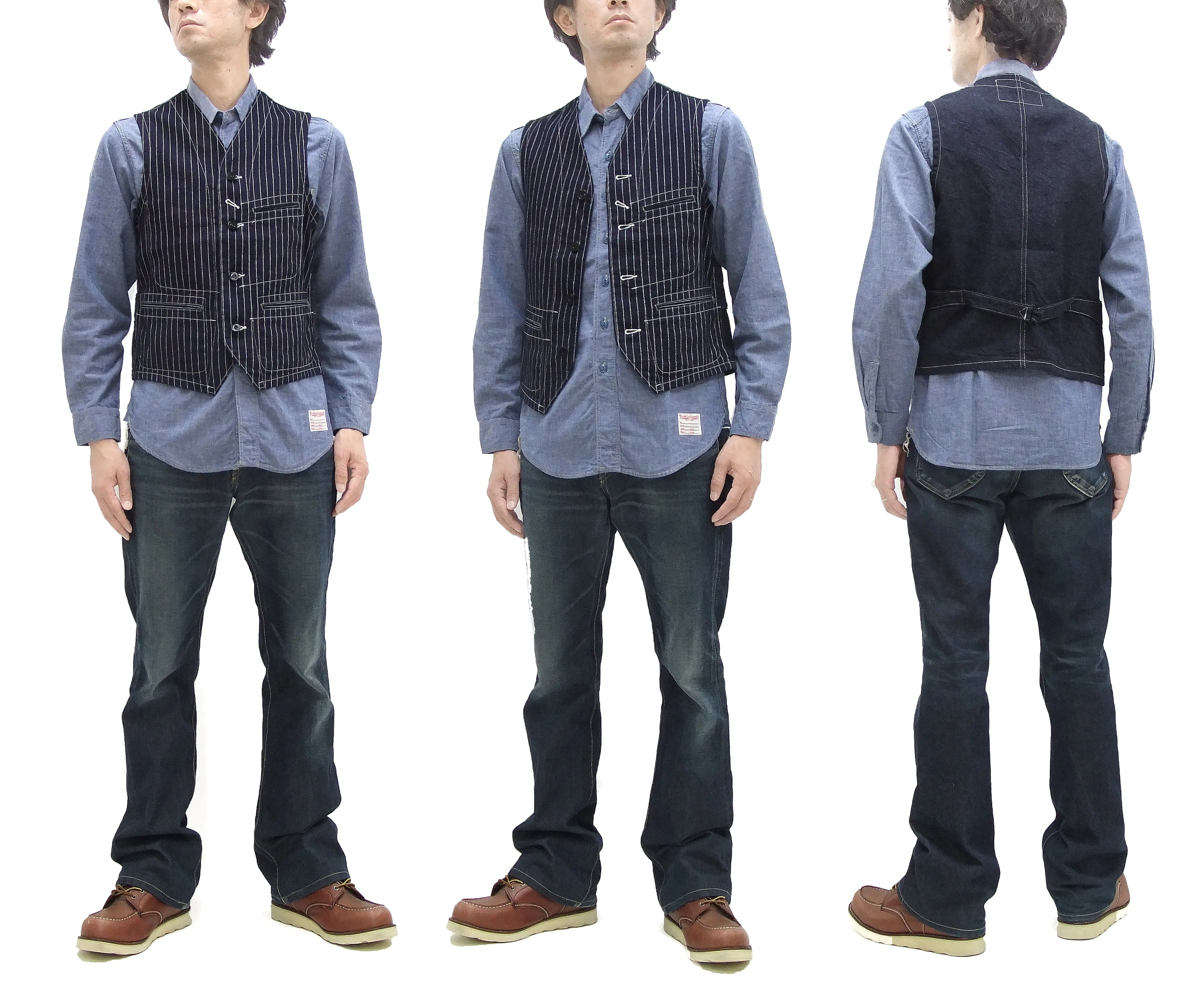 Sugar Cane Vest Men's Casual Indigo Wabash Stripe Work Vest Waistcoat SC12654