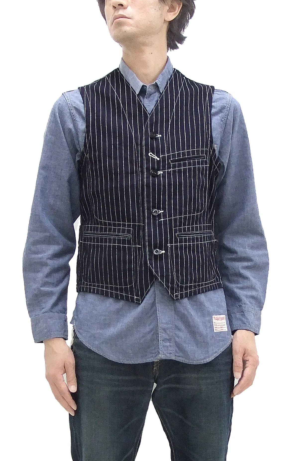 Sugar Cane Vest Men's Casual Indigo Wabash Stripe Work Vest Waistcoat SC12654