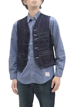 Sugar Cane Vest Men's Casual Indigo Wabash Stripe Work Vest Waistcoat SC12654