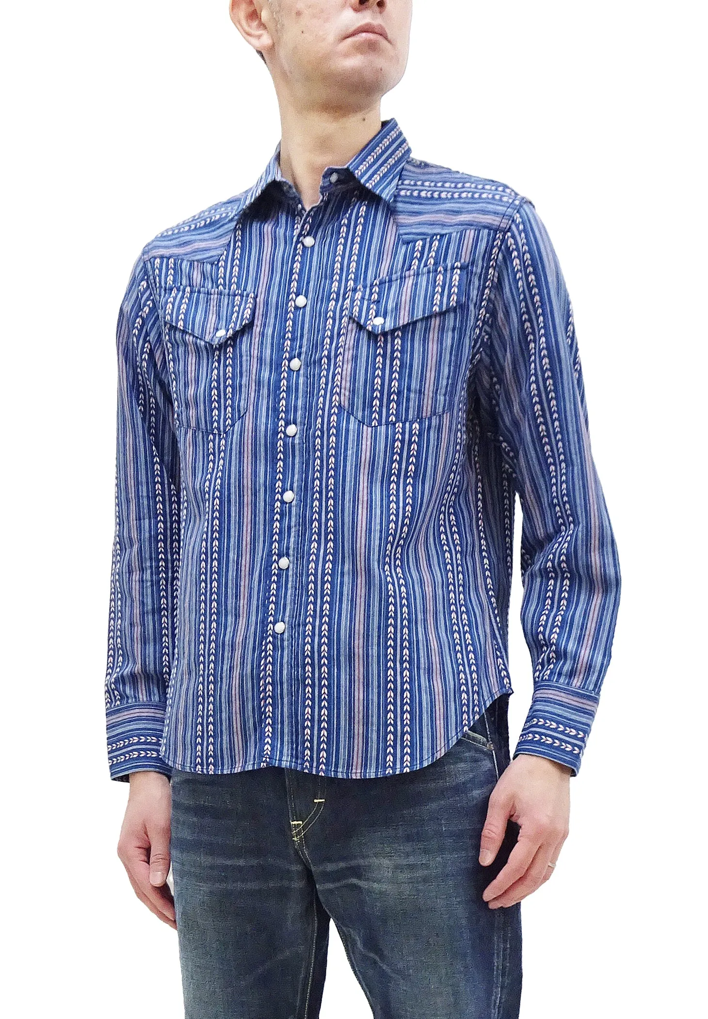 Sugar Cane Western Shirt Men's Long Sleeve Vertical Multi Striped Serape Shirt SC28998 125/Blue