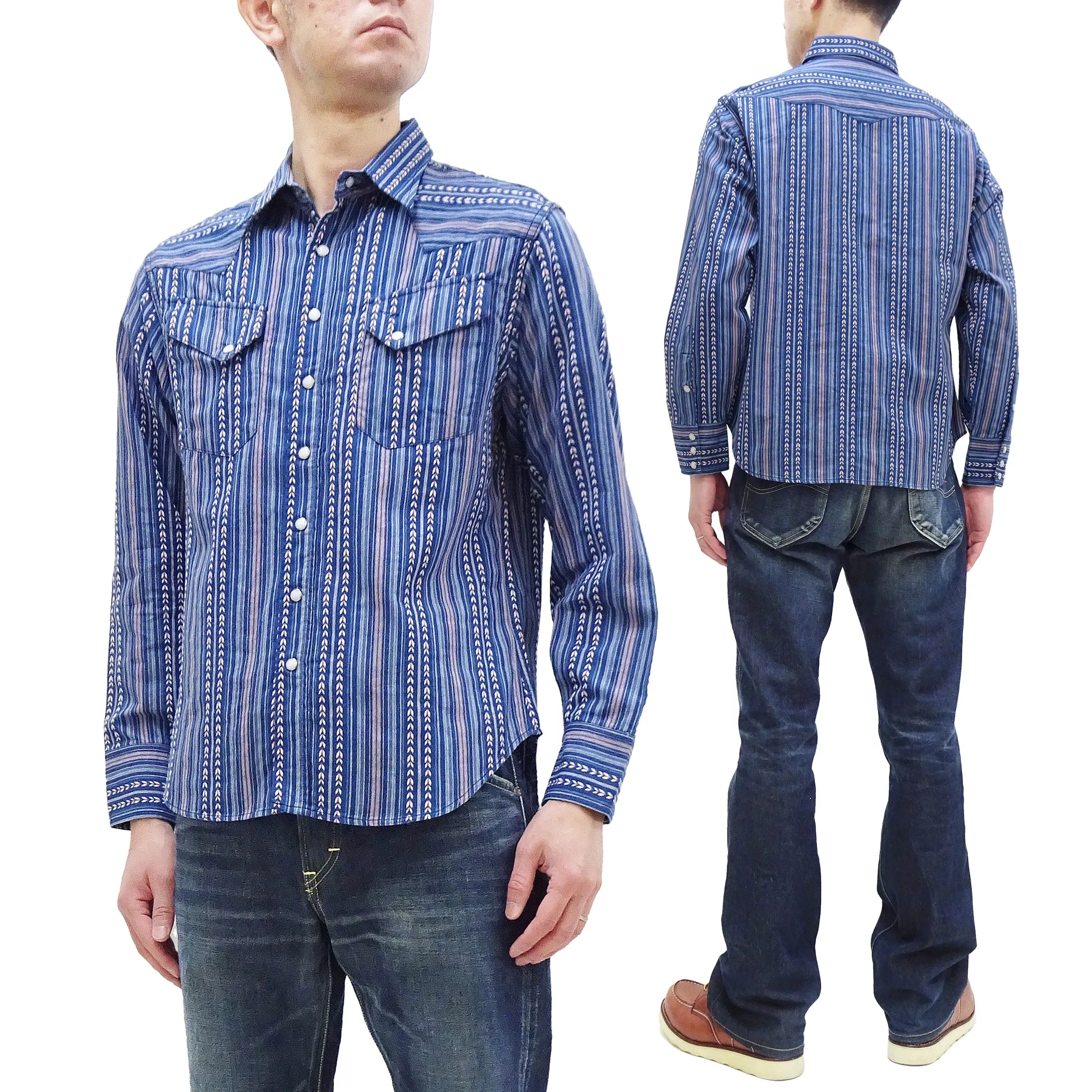 Sugar Cane Western Shirt Men's Long Sleeve Vertical Multi Striped Serape Shirt SC28998 125/Blue