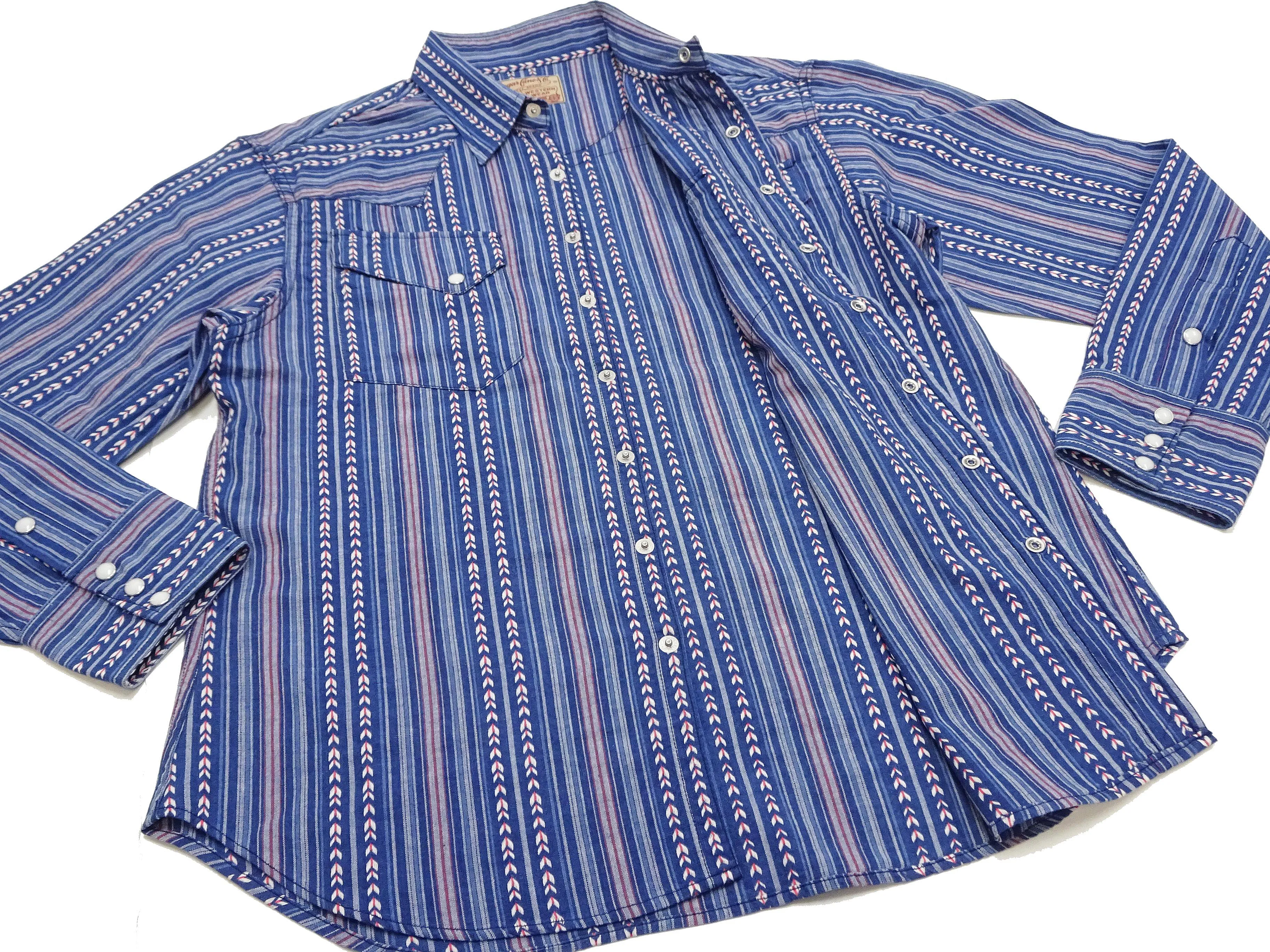 Sugar Cane Western Shirt Men's Long Sleeve Vertical Multi Striped Serape Shirt SC28998 125/Blue