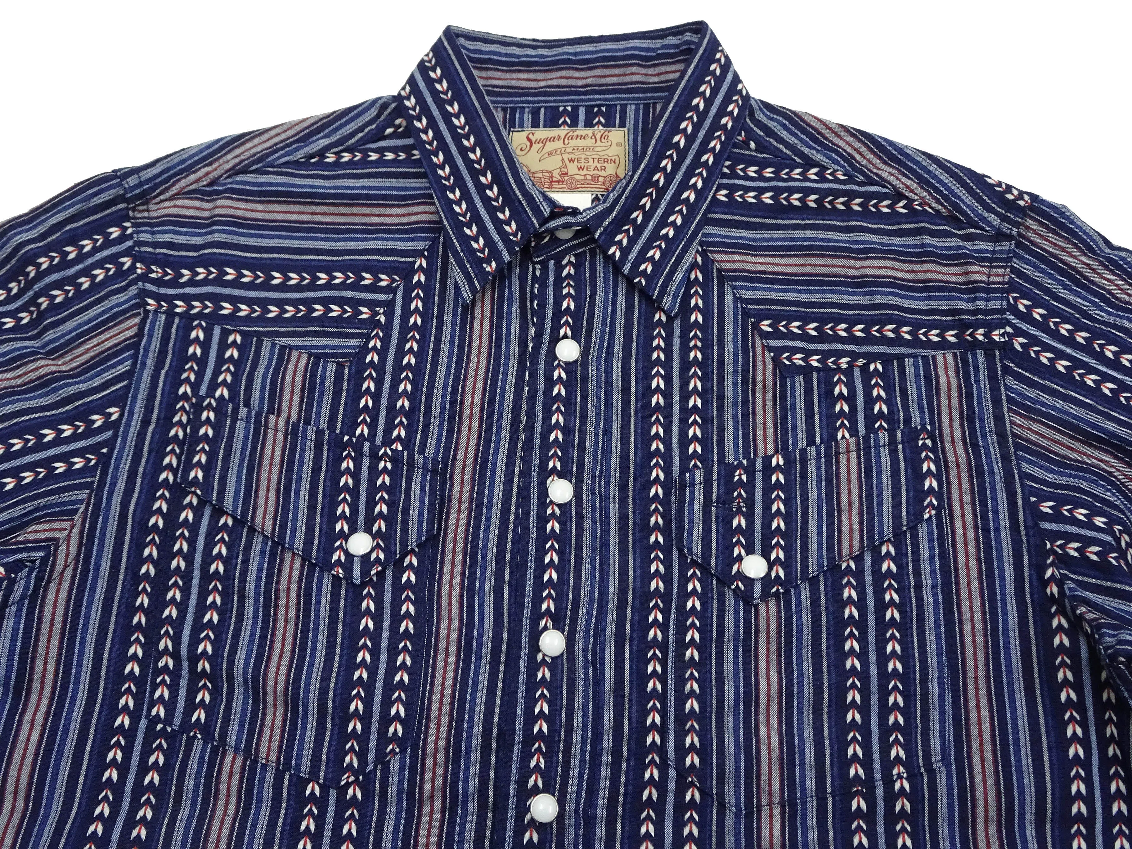 Sugar Cane Western Shirt Men's Long Sleeve Vertical Multi Striped Serape Shirt SC28998 128/Navy