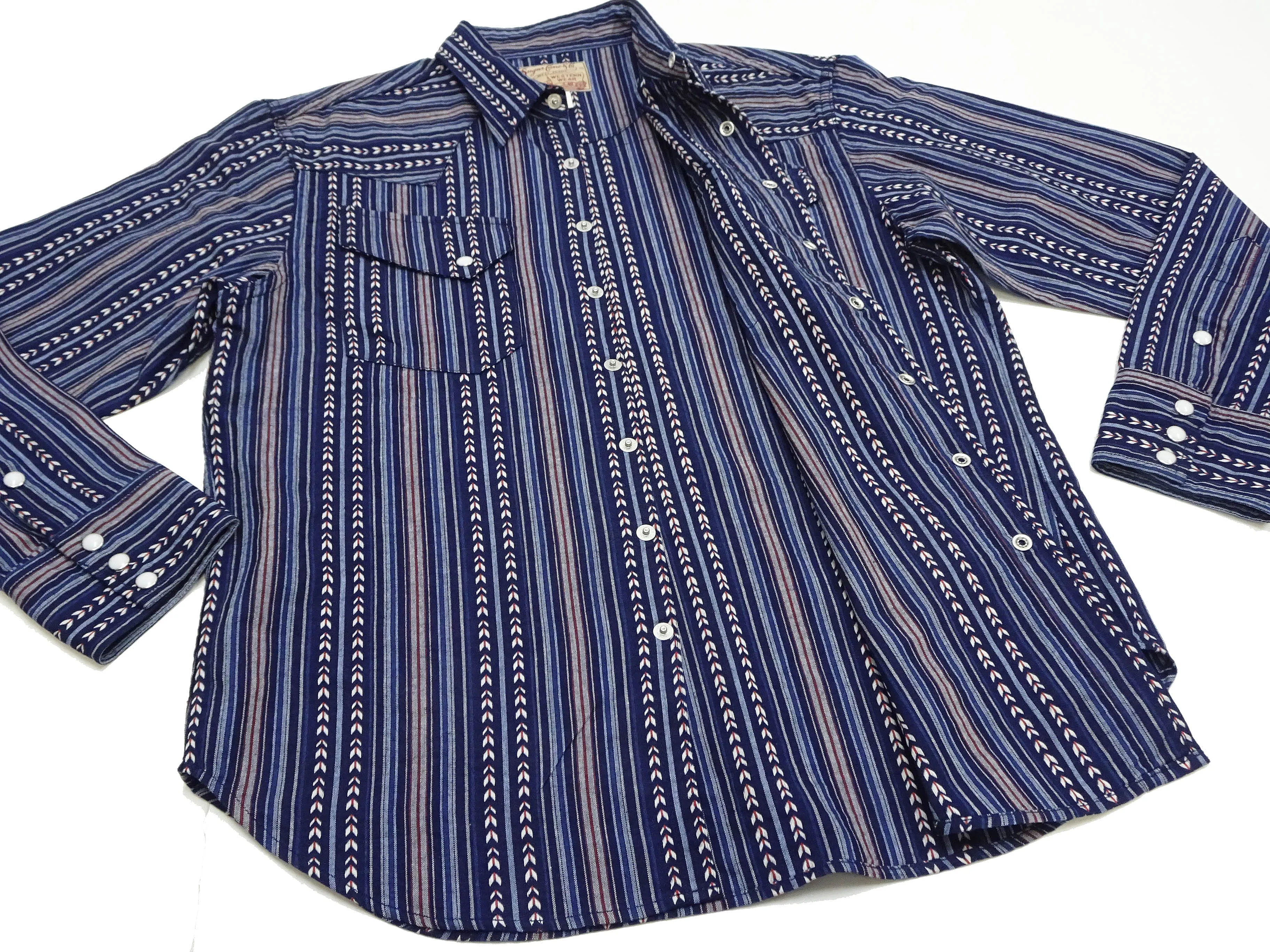 Sugar Cane Western Shirt Men's Long Sleeve Vertical Multi Striped Serape Shirt SC28998 128/Navy