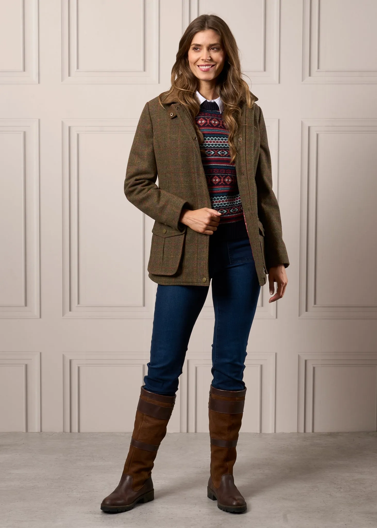 Surrey Ladies Tweed Coat In Hemlock - Regular Fit