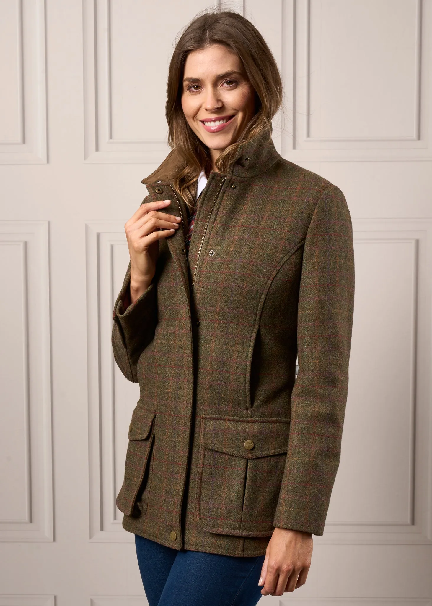 Surrey Ladies Tweed Coat In Hemlock - Regular Fit