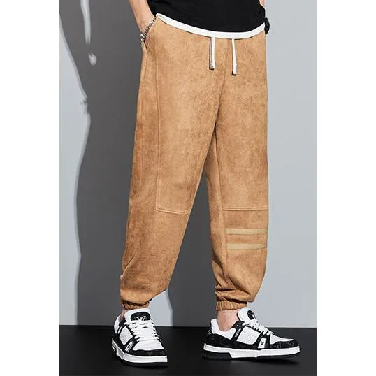 Tapered Suede Elastic Waist Versatile Sweatpant