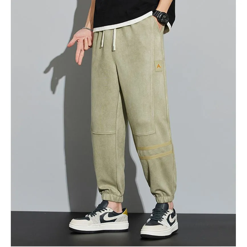 Tapered Suede Elastic Waist Versatile Sweatpant