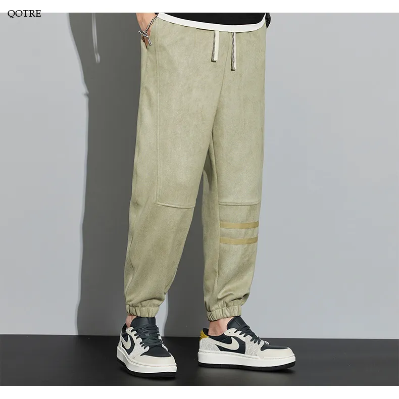 Tapered Suede Elastic Waist Versatile Sweatpant