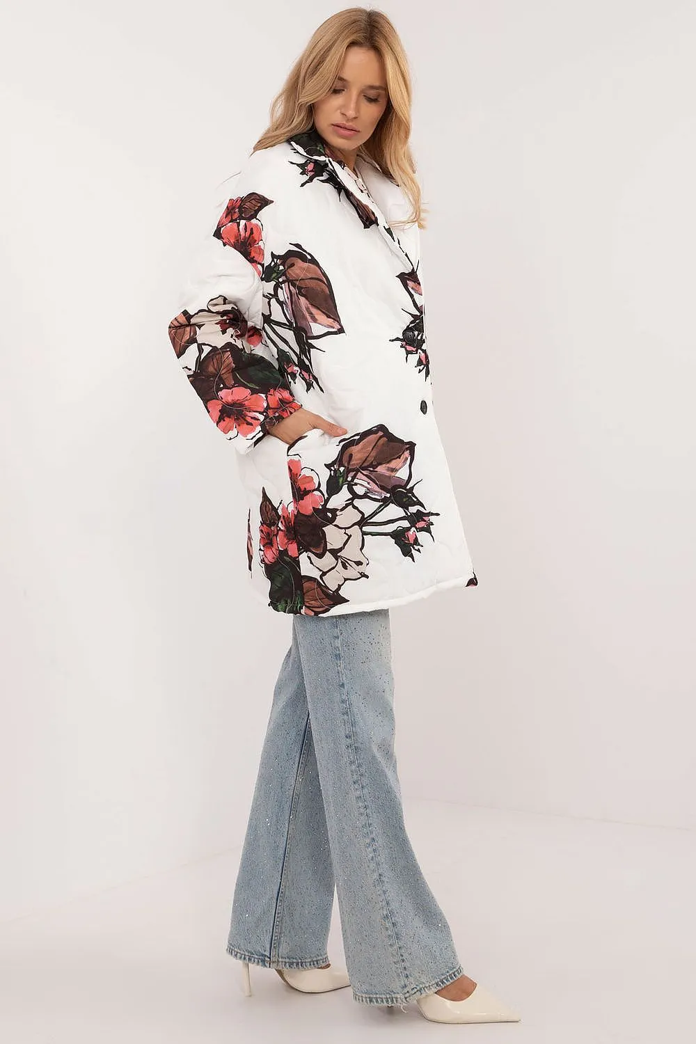 TEEK - Floral Buttoned Quilt Coat