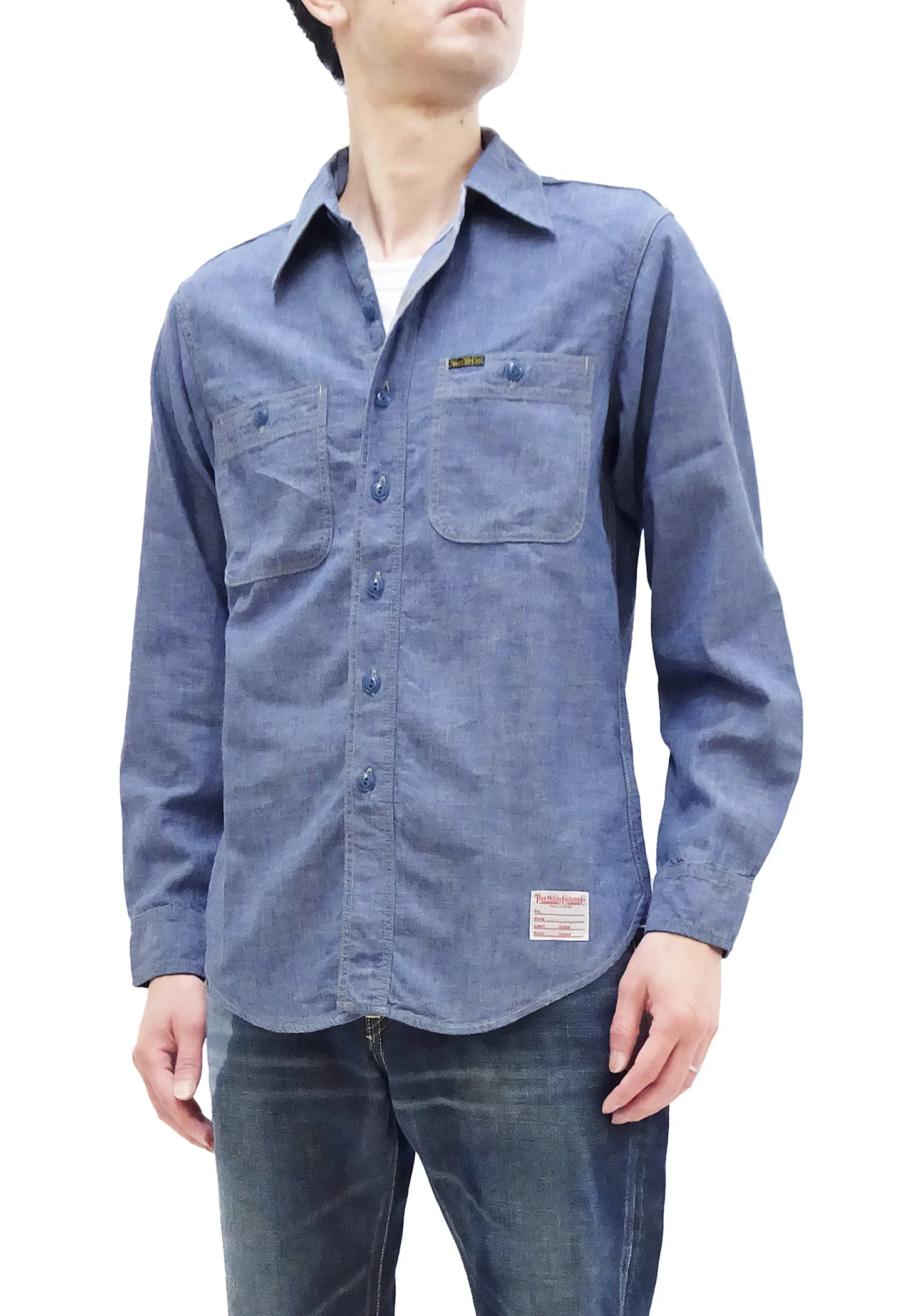 TOYS McCOY Blue Chambray Shirt Men's Steve McQueen Long Sleeve Button Up Work Shirt TMS2407