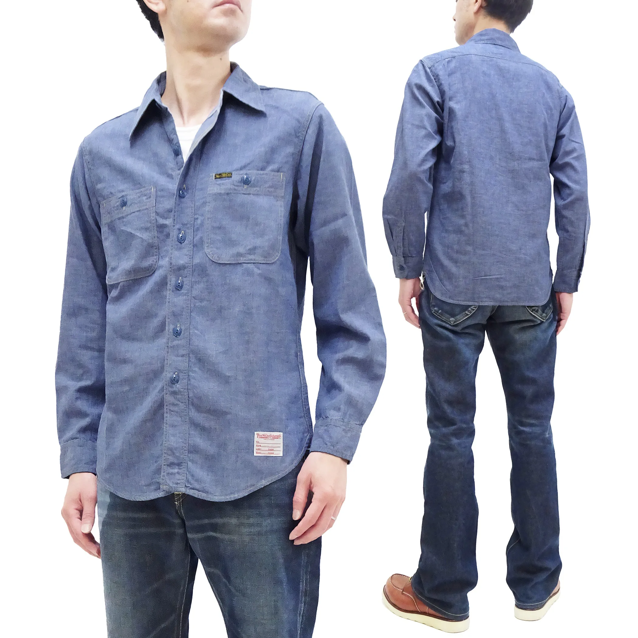 TOYS McCOY Blue Chambray Shirt Men's Steve McQueen Long Sleeve Button Up Work Shirt TMS2407