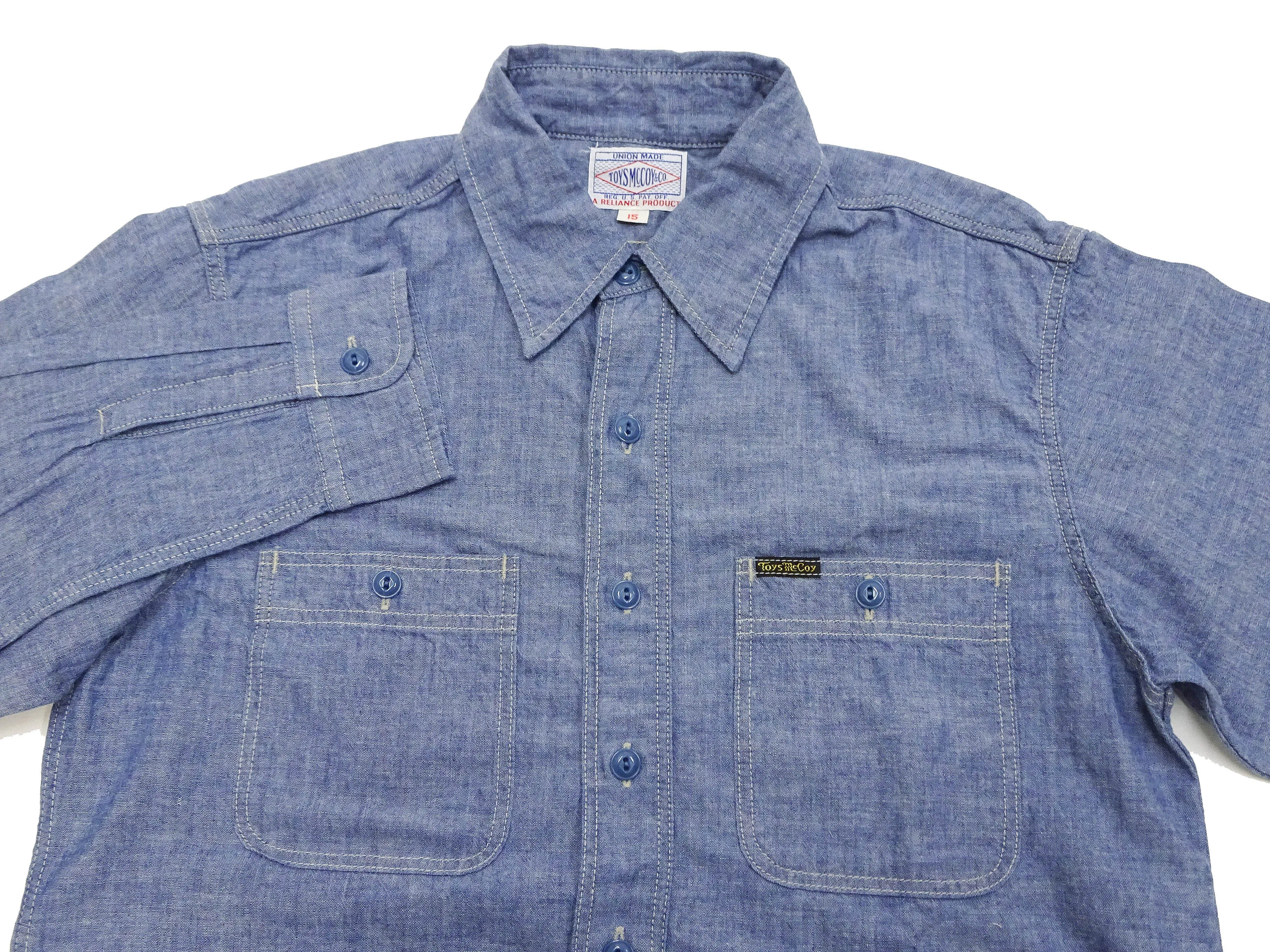 TOYS McCOY Blue Chambray Shirt Men's Steve McQueen Long Sleeve Button Up Work Shirt TMS2407