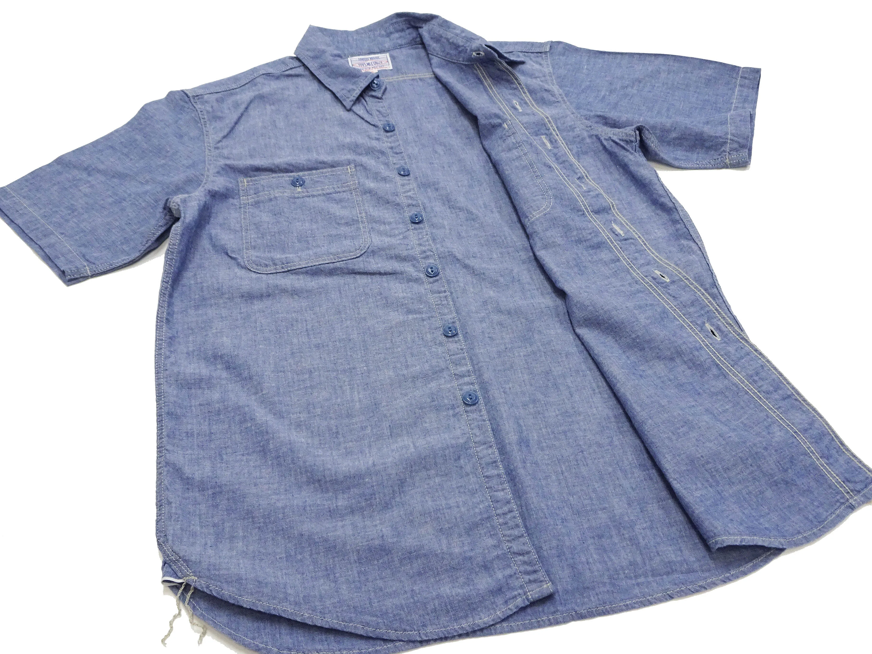 TOYS McCOY Blue Chambray Shirt Men's U.S. Navy Military Short Sleeve Button Up Work Shirt TMS2305