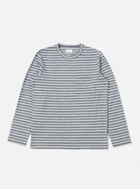 Universal Works L/S Pocket Tee in Indigo Textured Knit Stripe