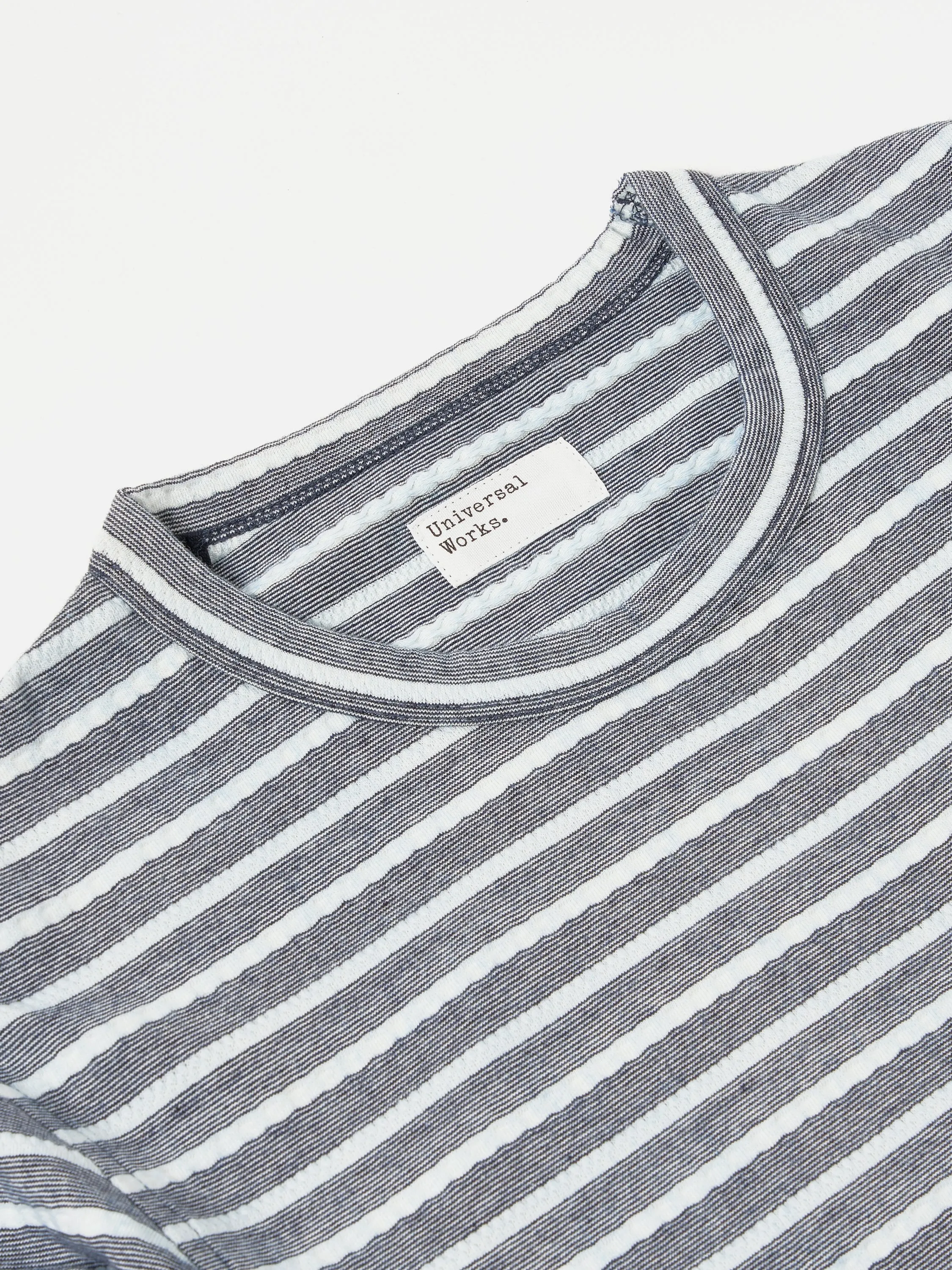 Universal Works L/S Pocket Tee in Indigo Textured Knit Stripe