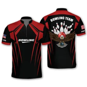 USA Bowling League Jersey Shirts For Men, Personalized Bowling Jersey Shirt Flag