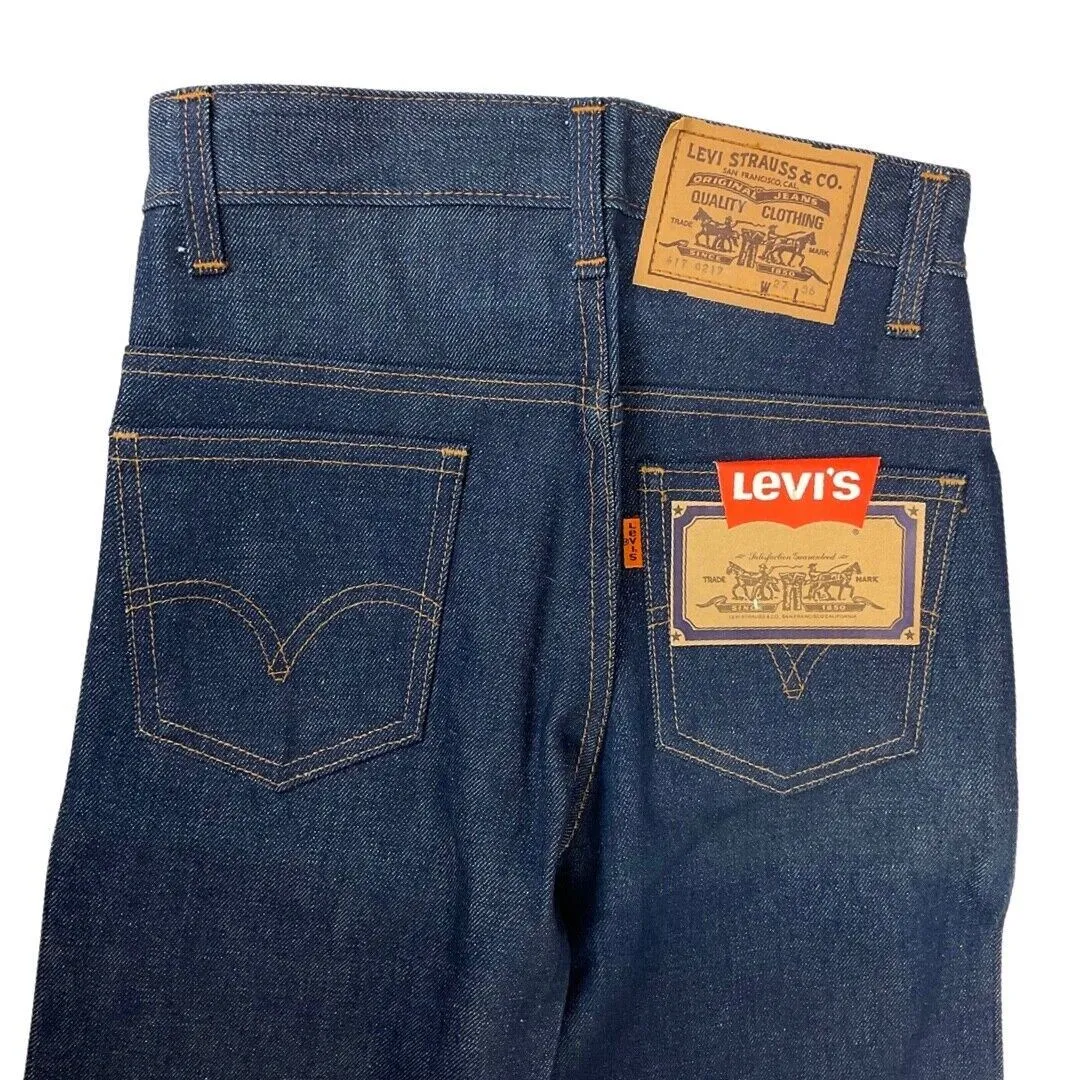 Vintage 70s Blue Levi’s 617-0217 Orange Tab Deadstock Denim Flares Jeans XS 6