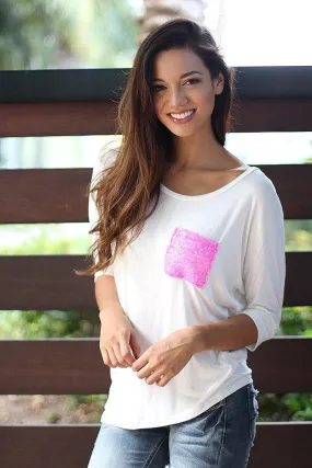 White Top with Sequined Pocket