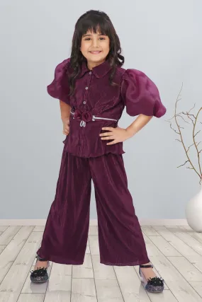 Wine Trendy Culottes Set for Girls